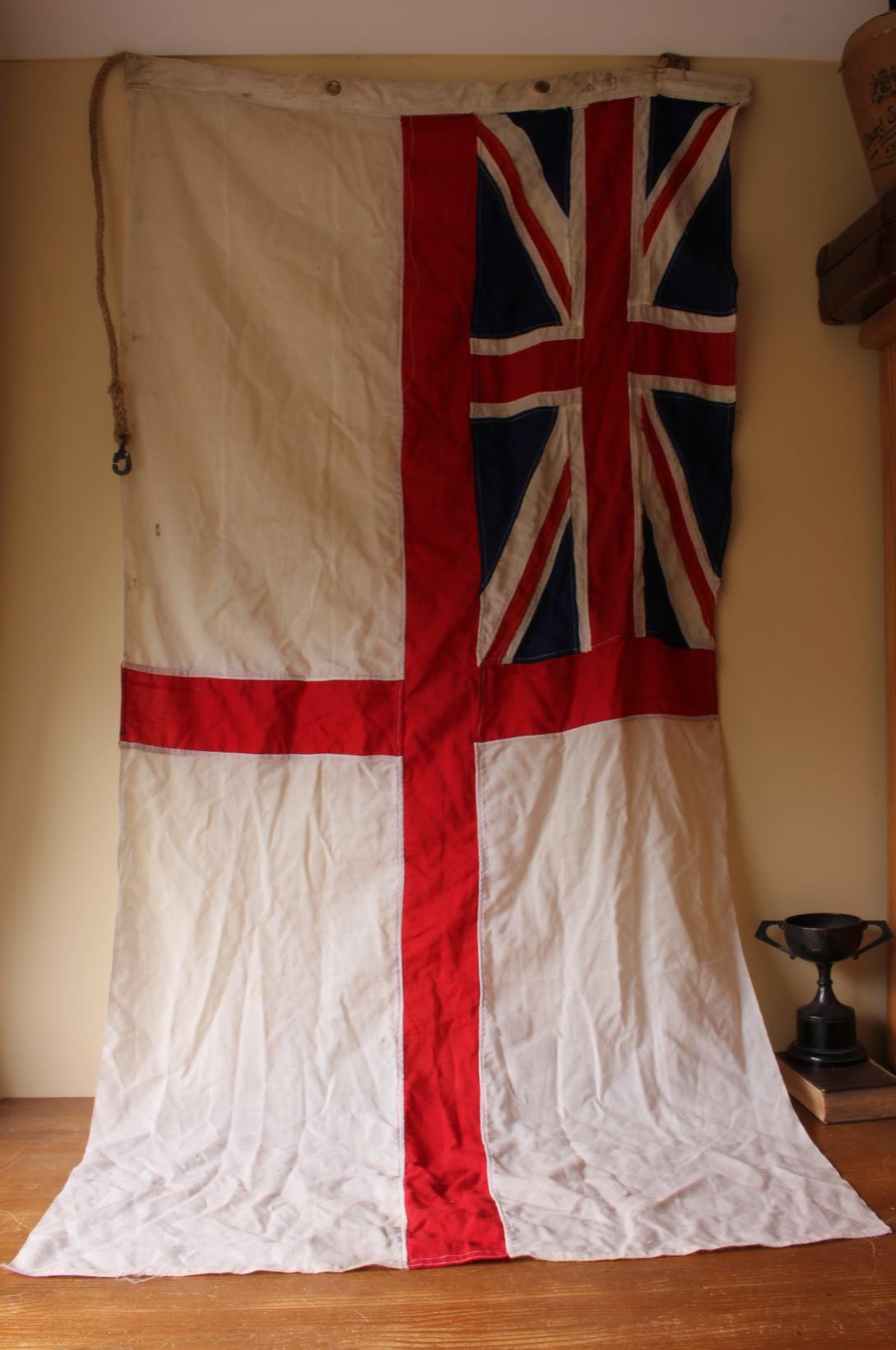 Original Royal Navy WW2 Era Hand Stitched British White Ensign Flag. c1940.