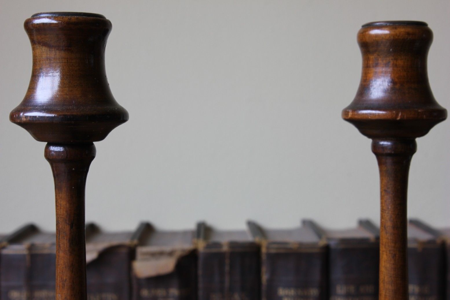 MArt Nouveau Tall Wood Candlesticks.