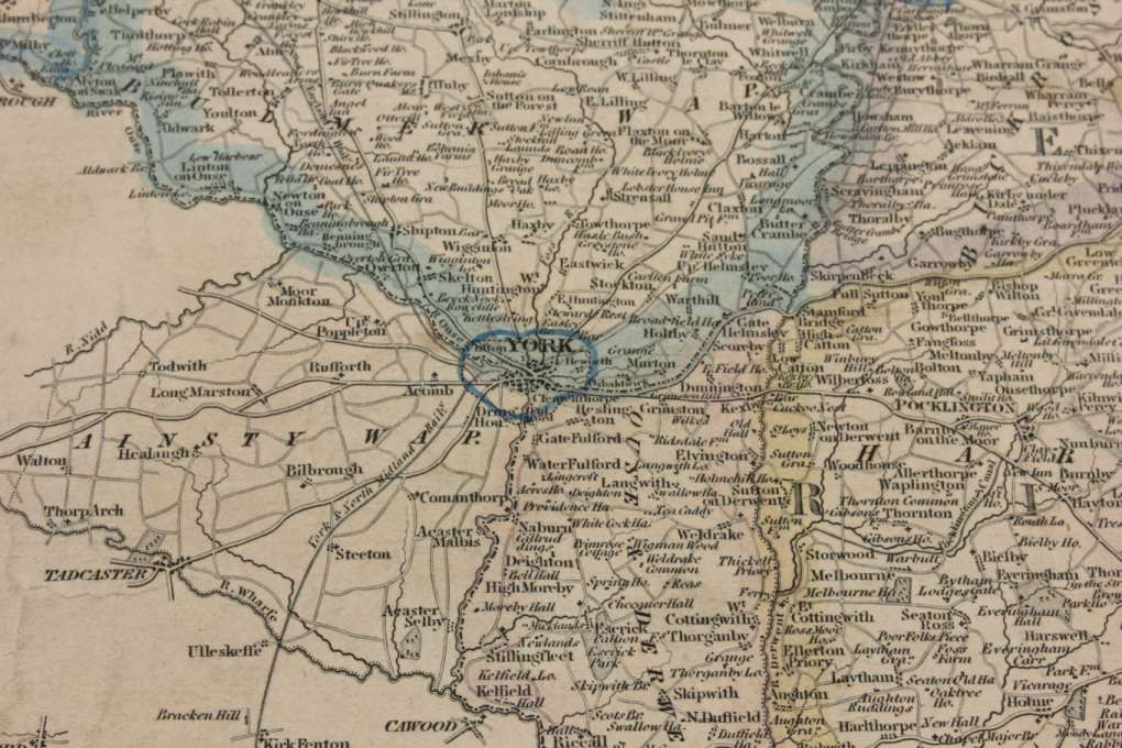 East & North Ridings Yorkshire Linen Hanging Wall Map. JH Franks. 1840.
