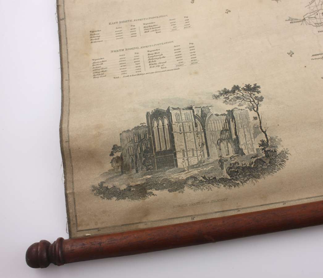 East & North Ridings Yorkshire Linen Hanging Wall Map. JH Franks. 1840.