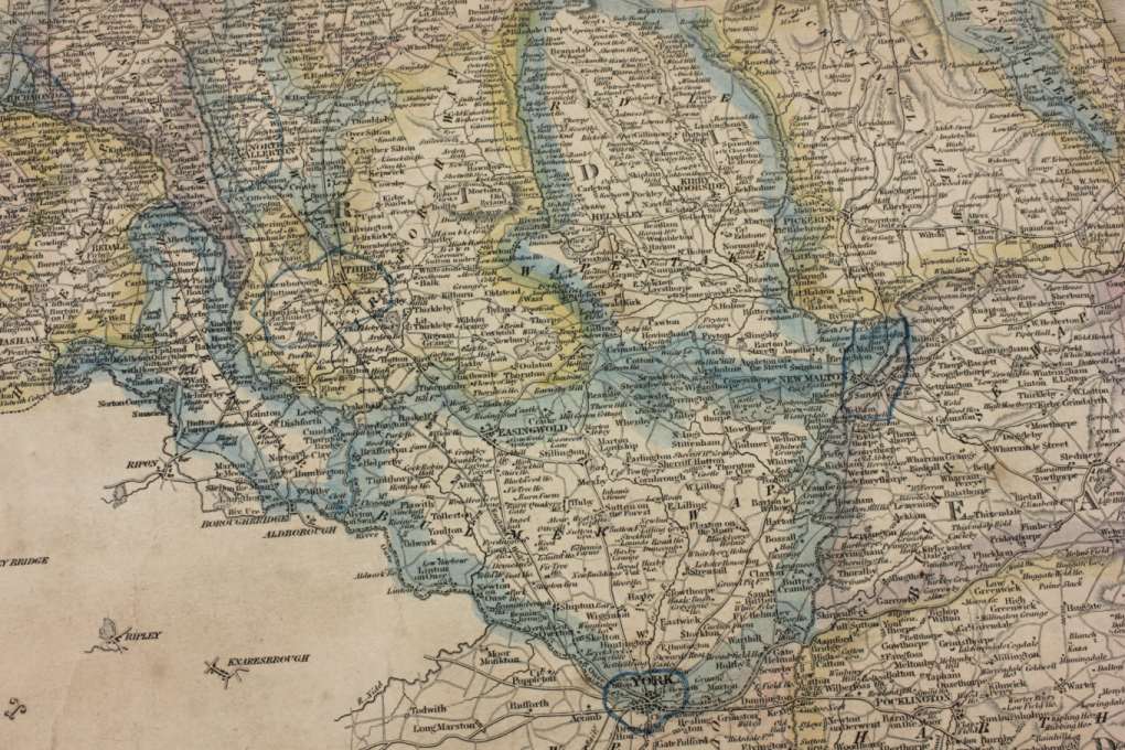 East & North Ridings Yorkshire Linen Hanging Wall Map. JH Franks. 1840.