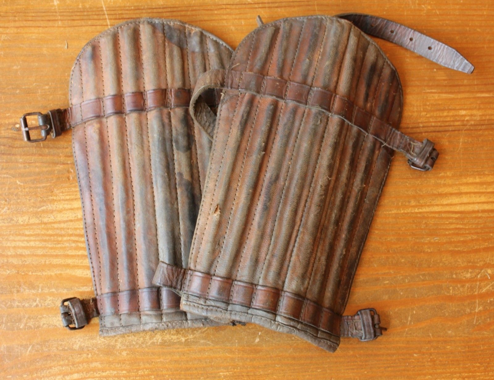 Vintage Leather Football Shin Pads Old Antique Soccer Shinpad Guards 
