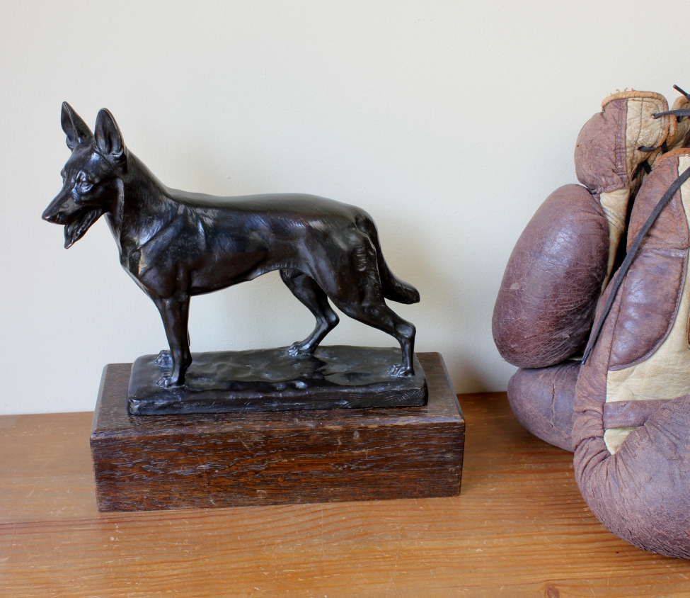 Alsatian Dog Bronze Statue Figure. Antique German Shepherd Art Deco c1930